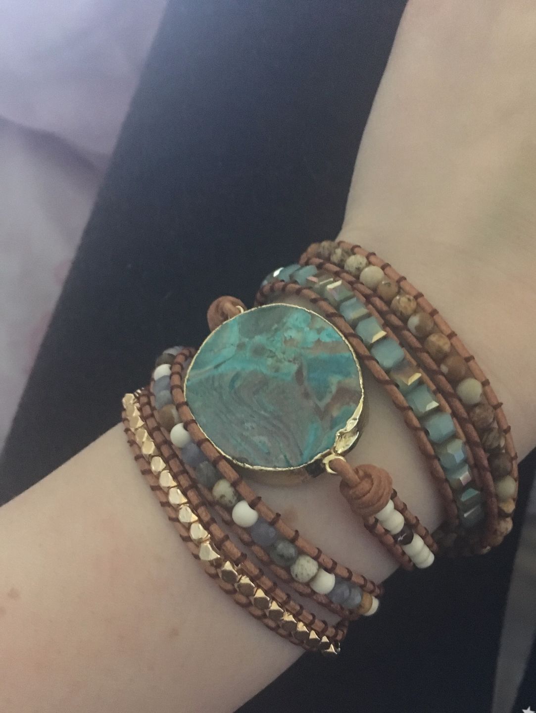 Customer photo review of Handmade Natural Ocean Jasper Leather Wrap Bracelet