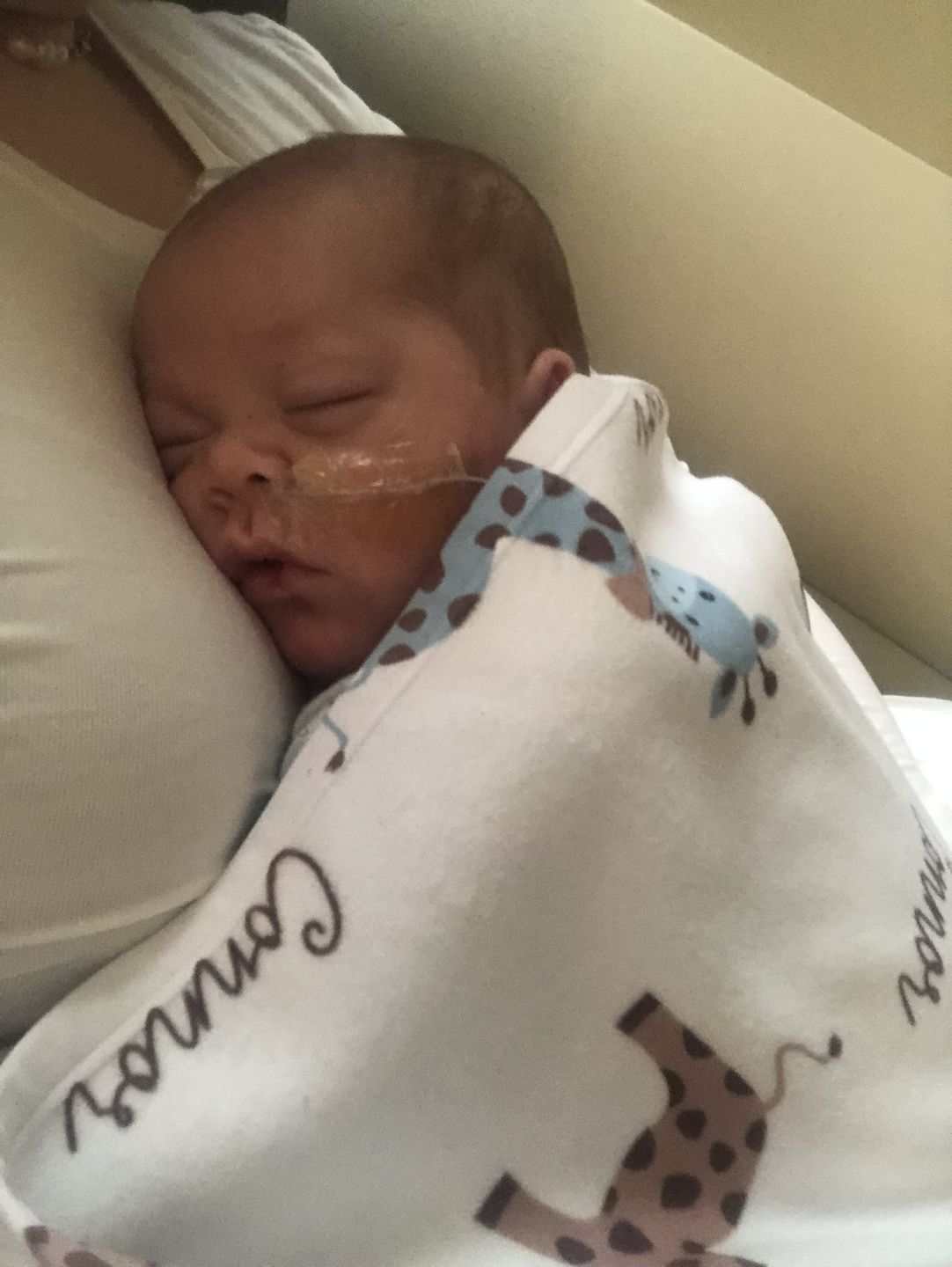 Customer photo review of Giraffe Fleece Personalized Baby Boy Blanket
