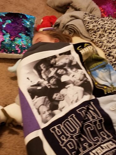 T-shirt quilt with beach, sports themes by Mary from NC