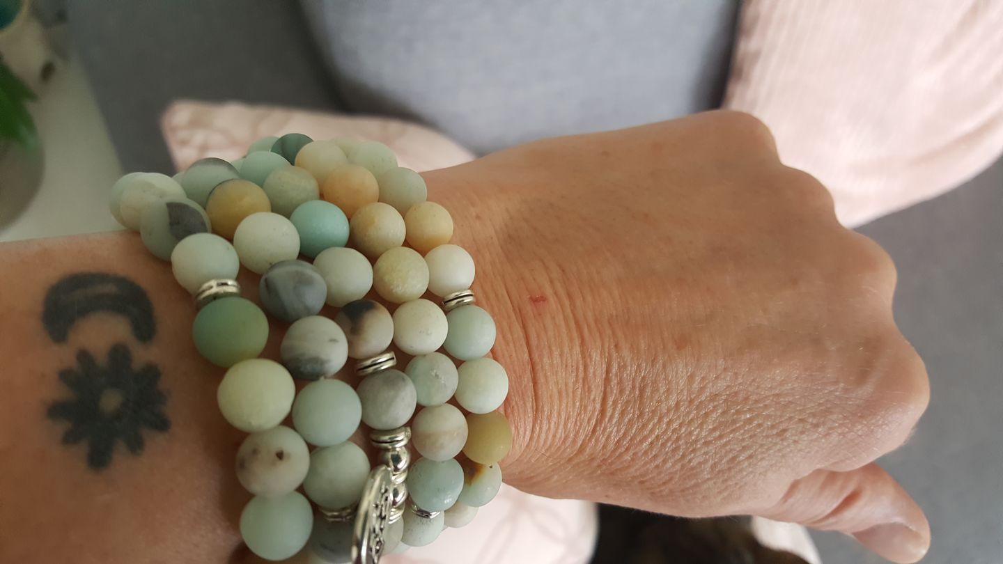Customer photo review of 108 Natural Matte Amazonite Stone Mala Prayer Beads