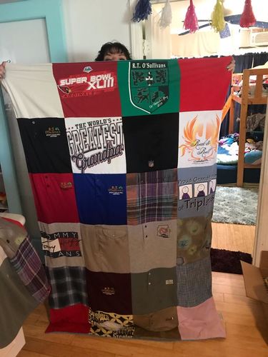 T-shirt quilt with sports, family themes by Renee from HI