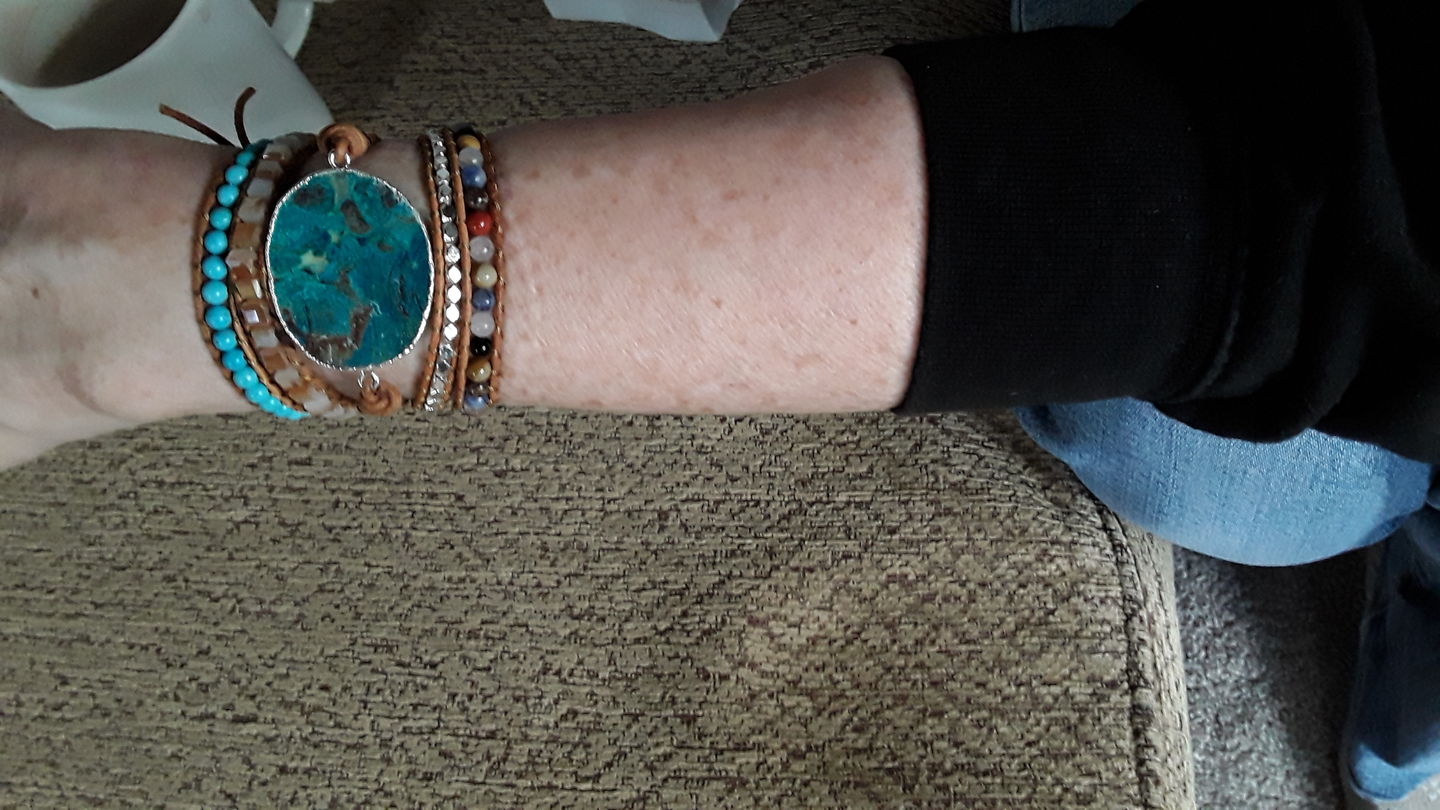 Customer photo review of Handmade Natural Ocean Jasper Leather Wrap Bracelet