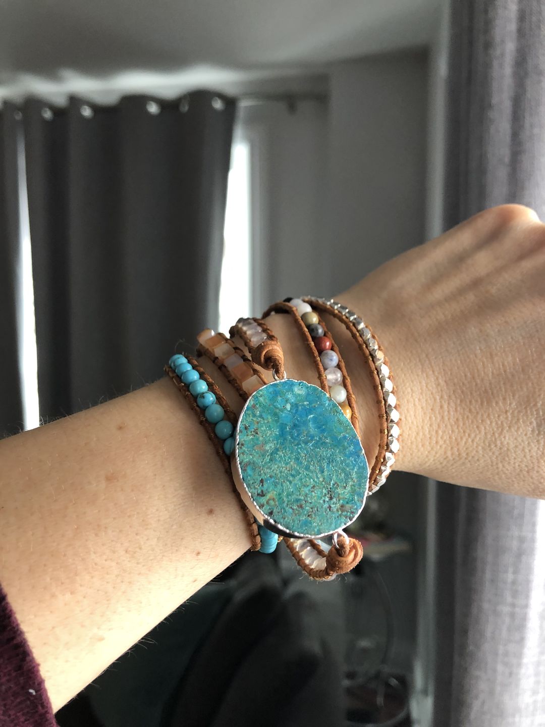 Customer photo review of Handmade Natural Ocean Jasper Leather Wrap Bracelet