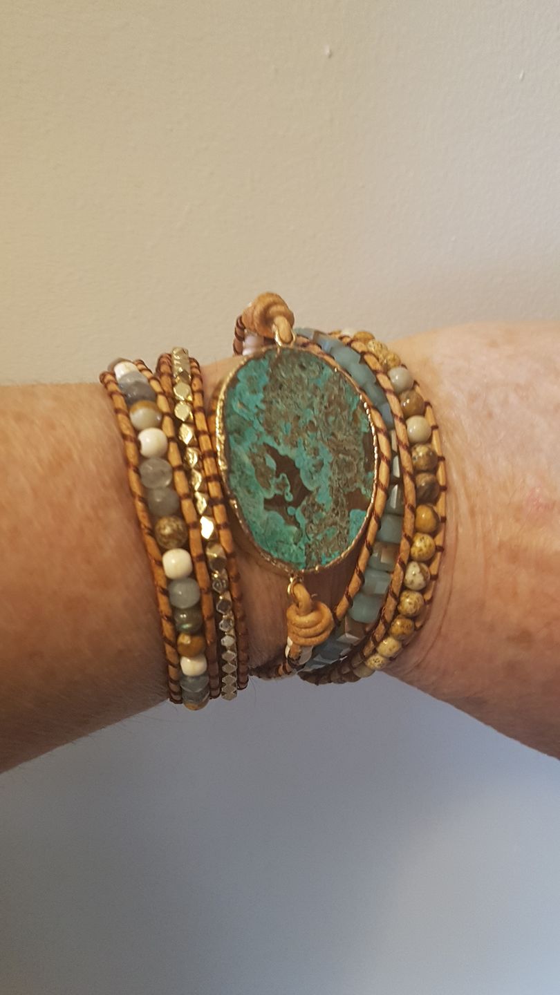 Customer photo review of Handmade Natural Ocean Jasper Leather Wrap Bracelet