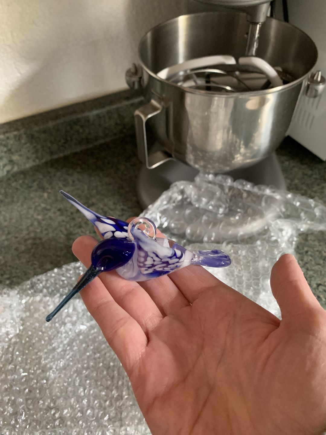 Customer photo review of Blue Glass Hummingbird with Infused Ash