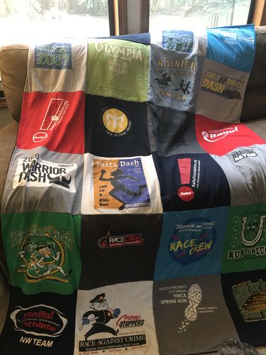 T-shirt quilt with running, sports events themes by Aimee from WA