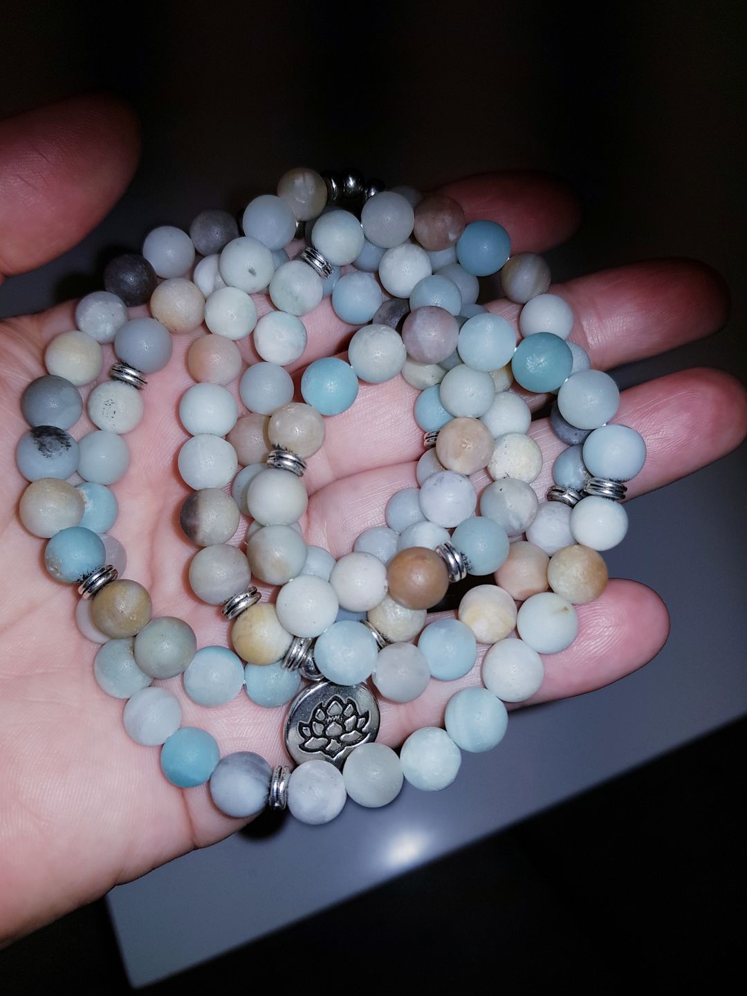 Customer photo review of 108 Natural Matte Amazonite Stone Mala Prayer Beads