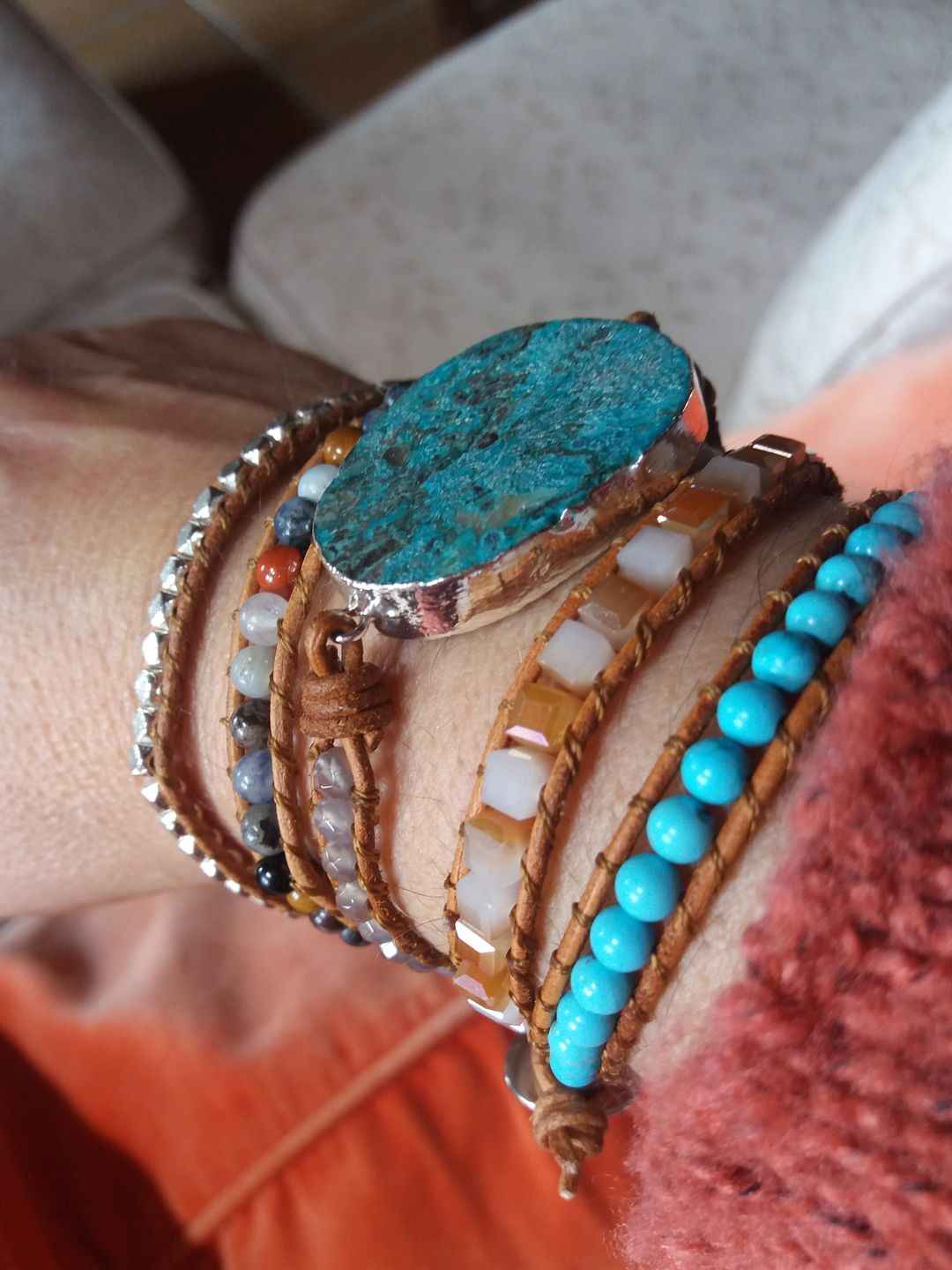 Customer photo review of Handmade Natural Ocean Jasper Leather Wrap Bracelet