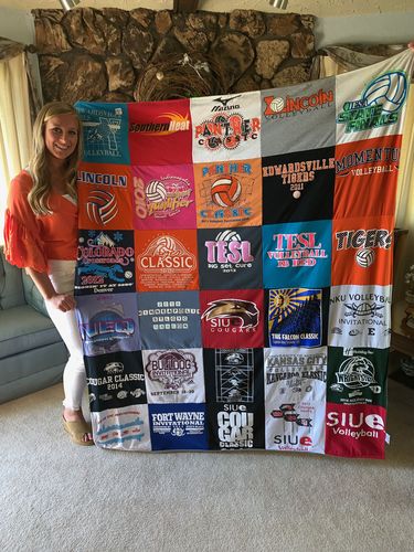 T-shirt quilt featuring edwardsville volleyball, lincoln volleyball by Katie from IL