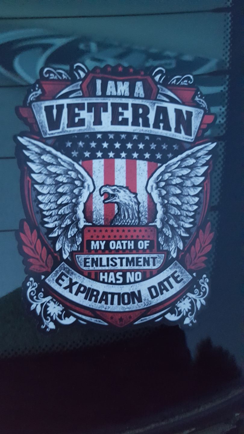 Customer photo review of I Am A Veteran - Eagle 4" Decal