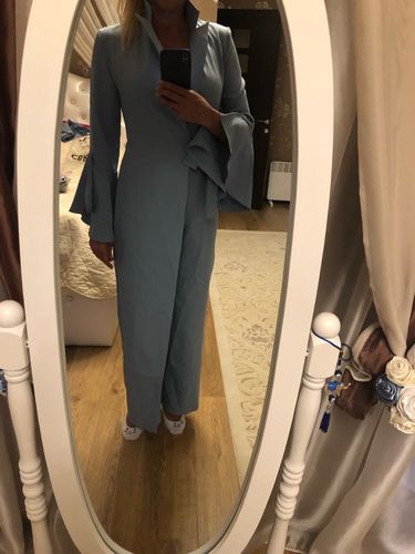 fashion pure colour bell sleeve jumpsuits