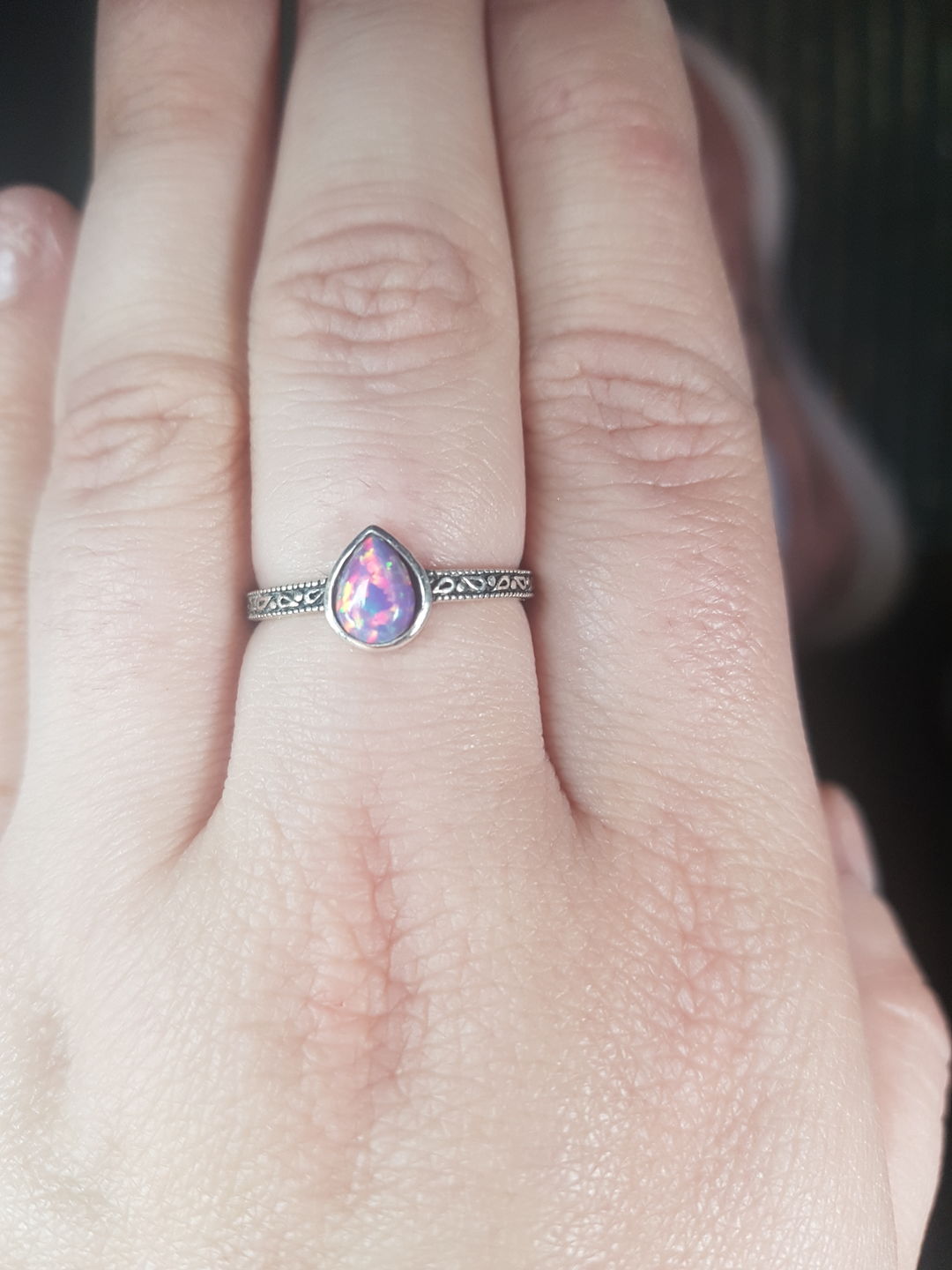 Customer photo review of Purple Tear Drop Opal Ring