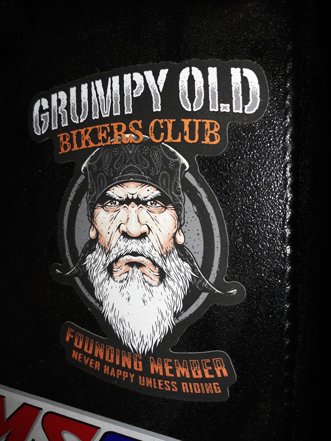Customer photo review of Grumpy Old Bikers Club Founding Member 4" Decal