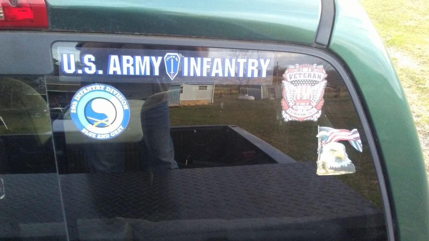 Customer photo review of I Am A Veteran - Eagle 4" Decal