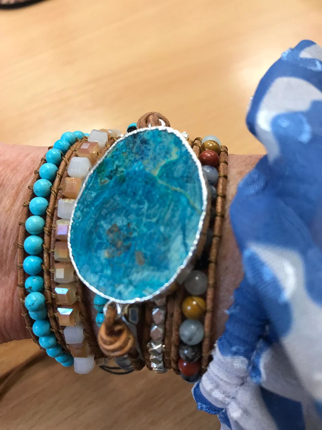 Customer photo review of Handmade Natural Ocean Jasper Leather Wrap Bracelet