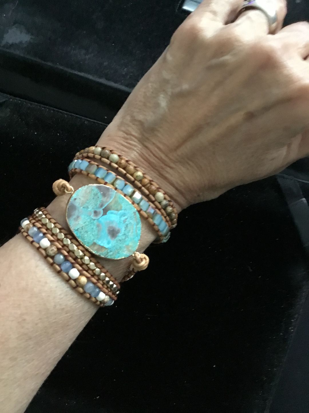 Customer photo review of Handmade Natural Ocean Jasper Leather Wrap Bracelet