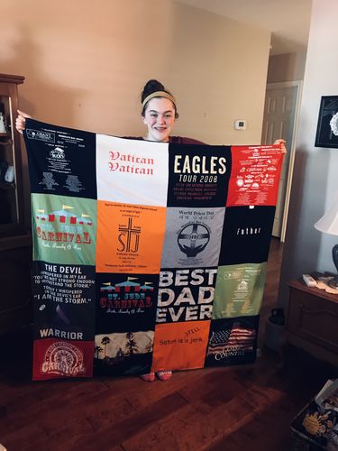 T-shirt quilt with music, carnivals themes by Linda from TX