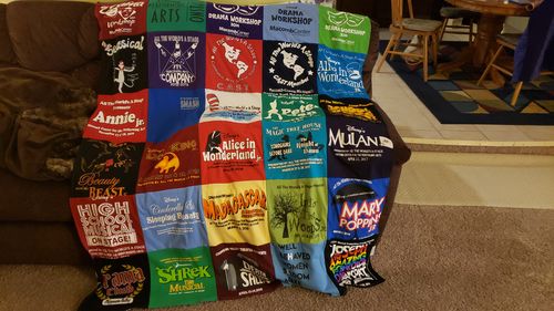 T-shirt quilt with theater, musicals themes by Sherry from MI