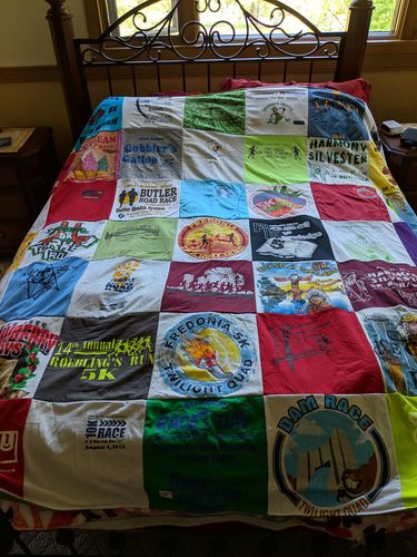 T-shirt quilt with running, road races themes by Heidi from PA
