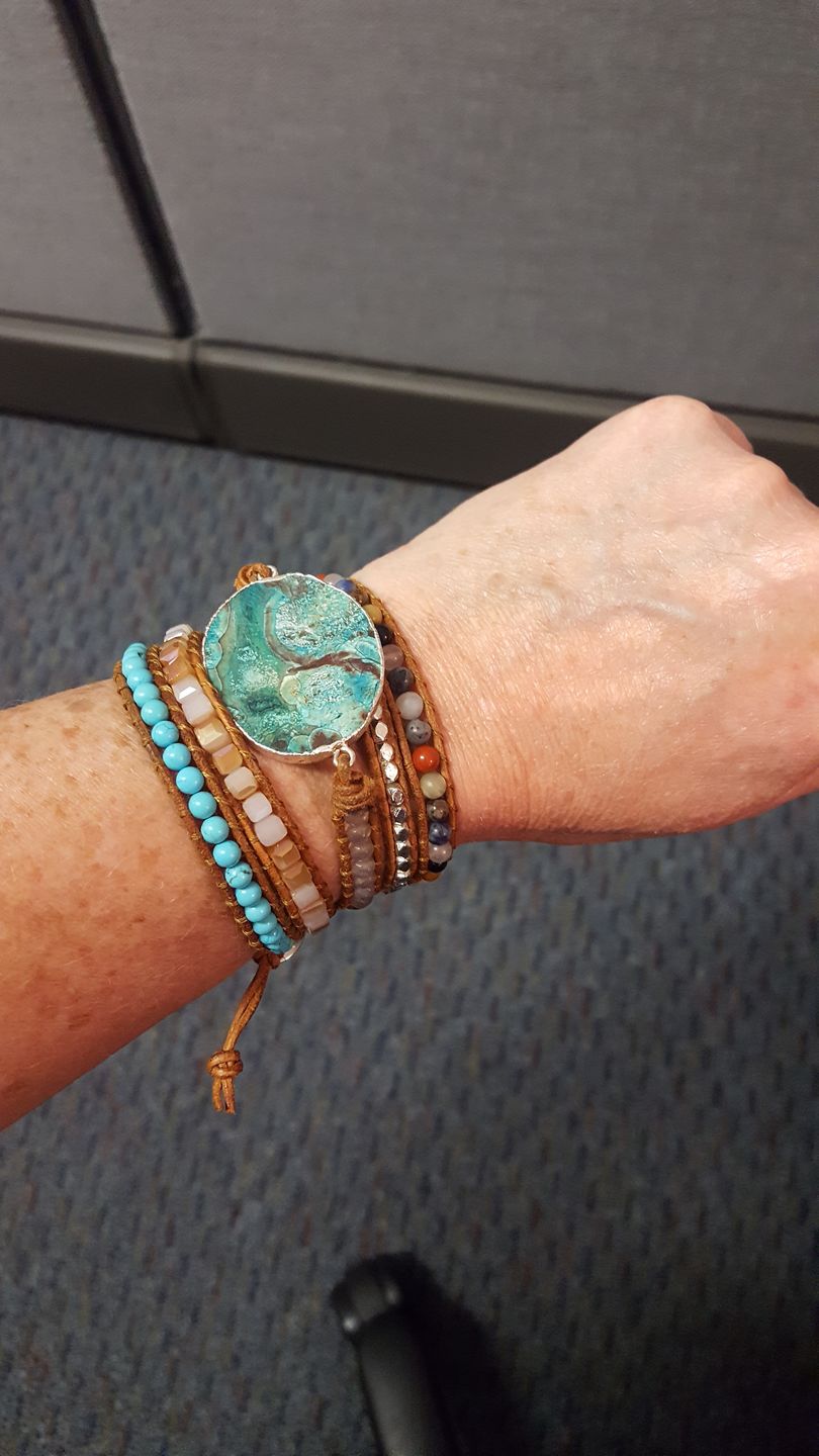 Customer photo review of Handmade Natural Ocean Jasper Leather Wrap Bracelet