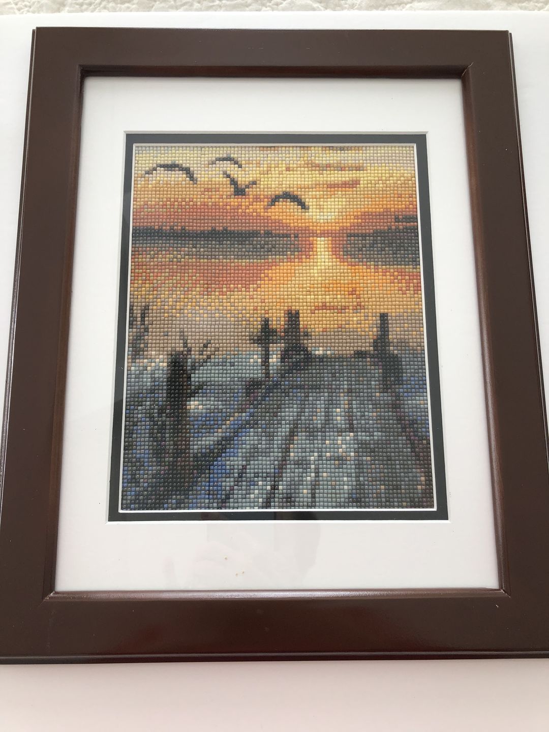 Customer photo review of Birds and Sunset - Diamond Painting Kit