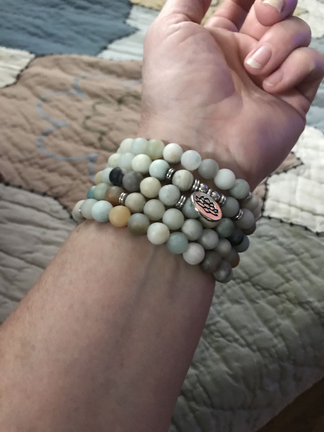 Customer photo review of 108 Natural Matte Amazonite Stone Mala Prayer Beads