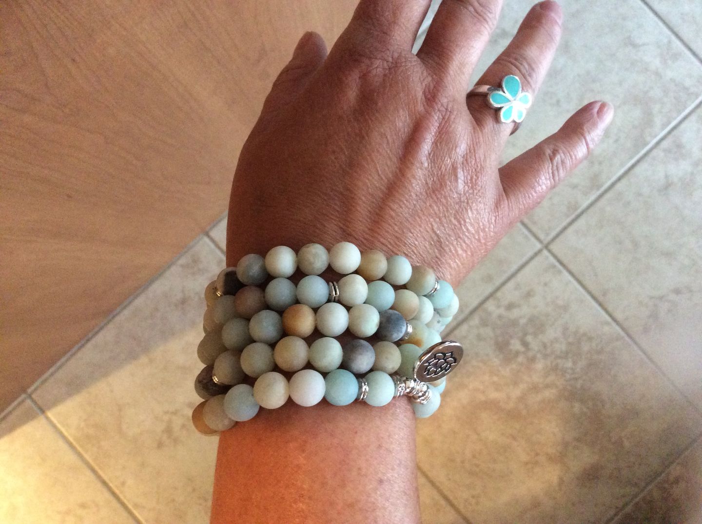 Customer photo review of 108 Natural Matte Amazonite Stone Mala Prayer Beads