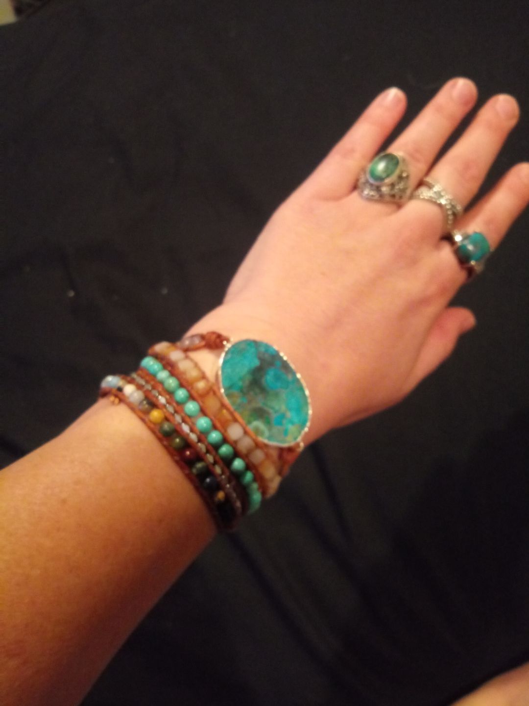 Customer photo review of Handmade Natural Ocean Jasper Leather Wrap Bracelet