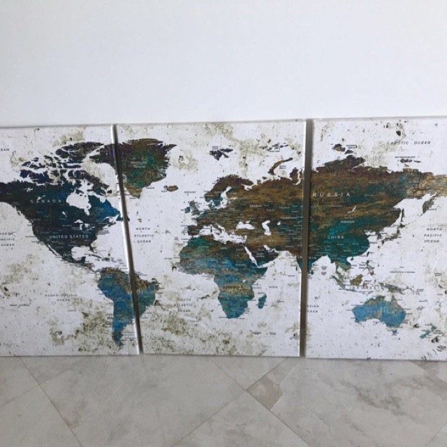 Customer photo review of Large Watercolor Wall Art World Map Canvas Print