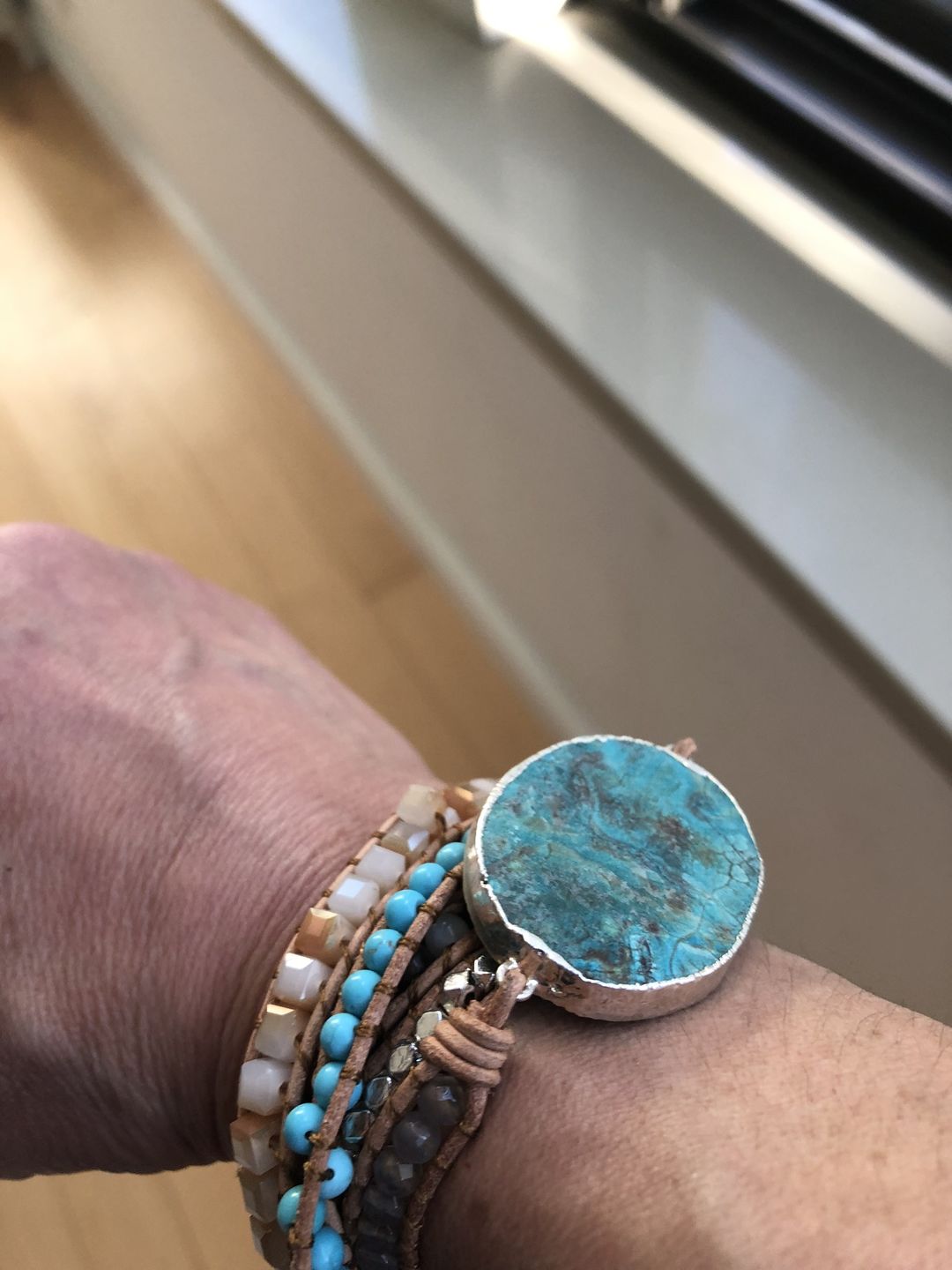 Customer photo review of Handmade Natural Ocean Jasper Leather Wrap Bracelet