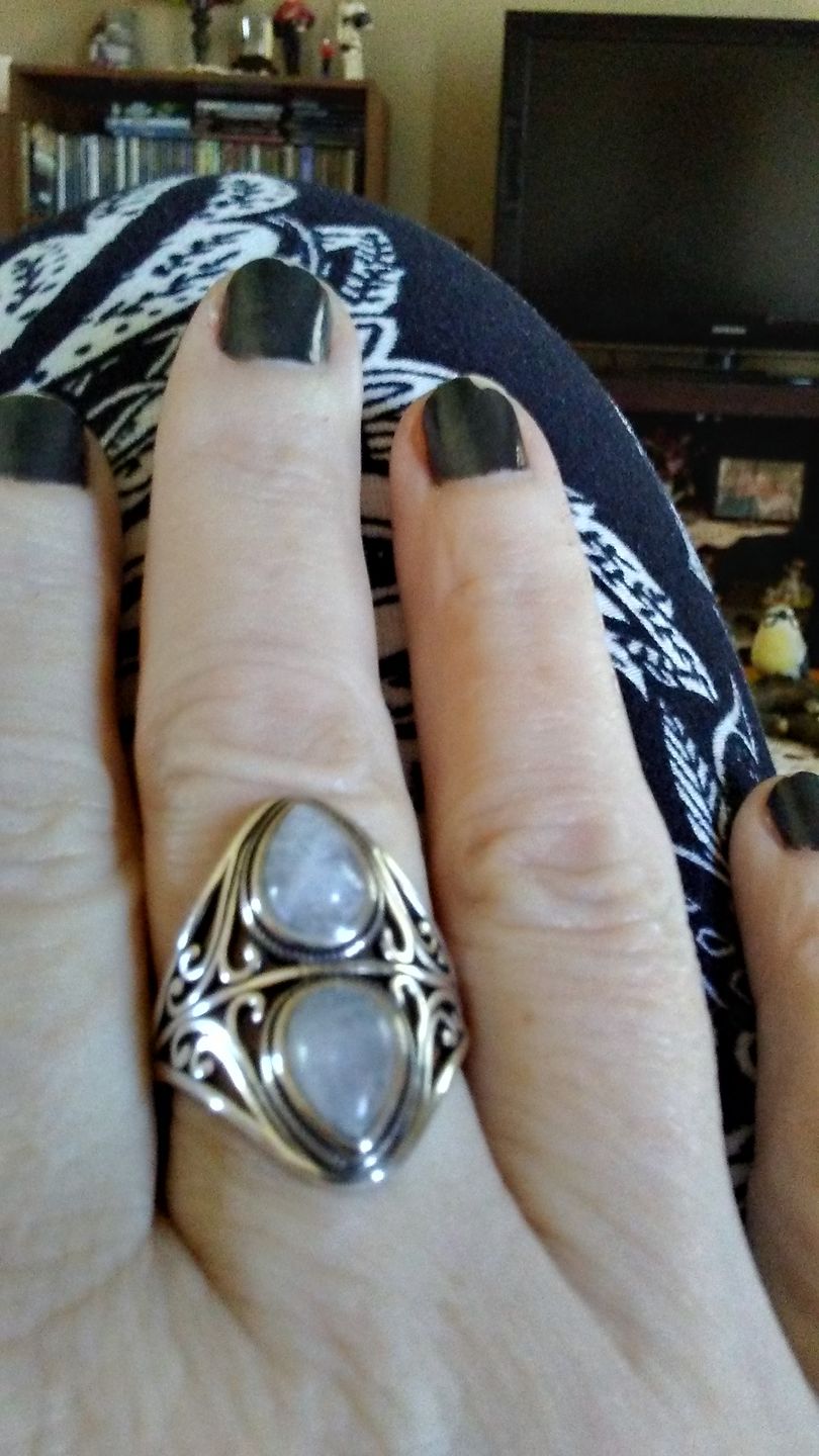 Customer photo review of Natural Rainbow Moonstone Ring