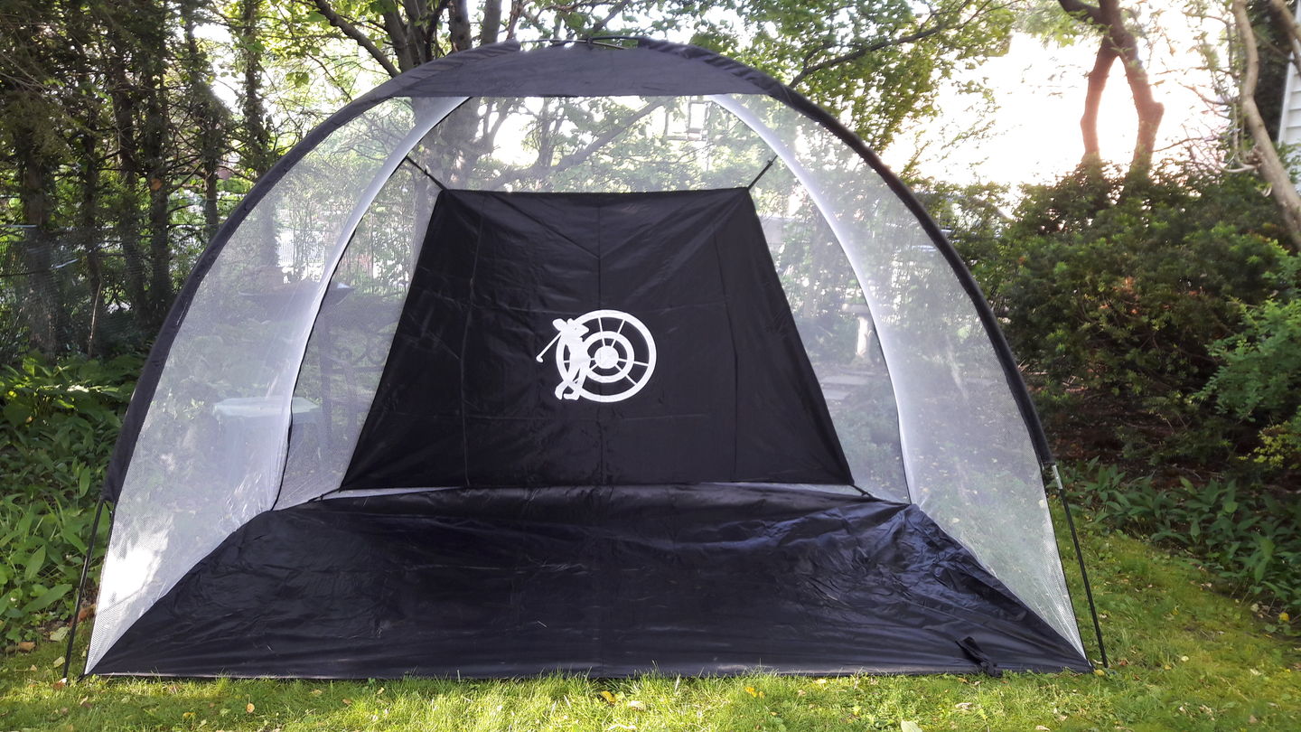 Customer photo review of Golf Practice Driving Net for Indoors and Outdoors | Tri-Turf Hitting Mat