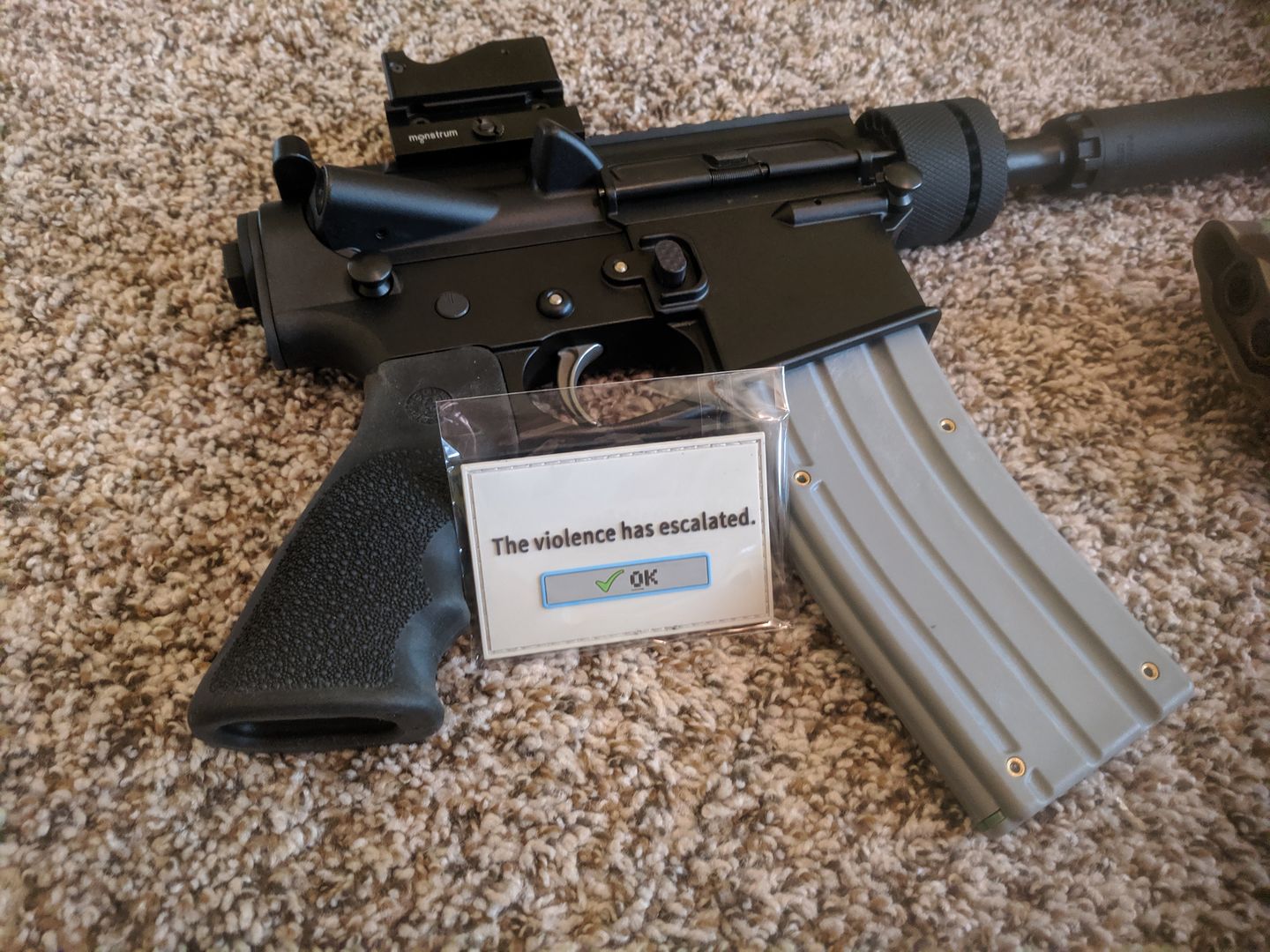 Customer photo review of The Violence Has Escalated Morale Patch