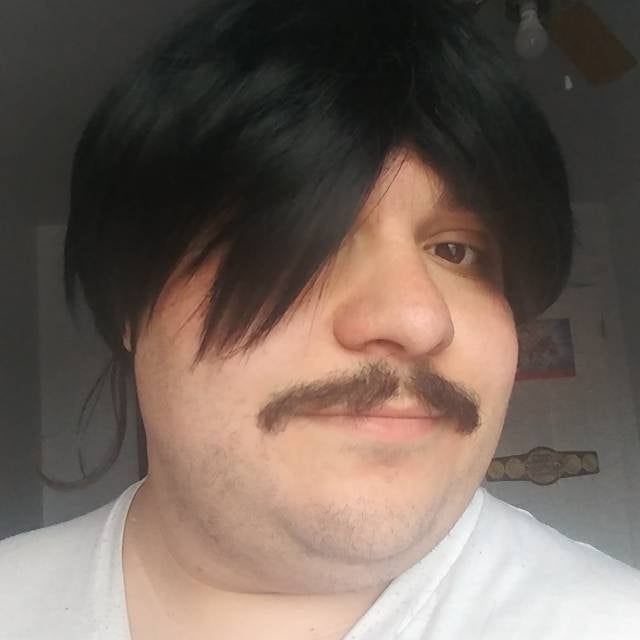 Customer photo review of Men Black Short Straight Fringe-Bangs Pixie Cosplay Wig