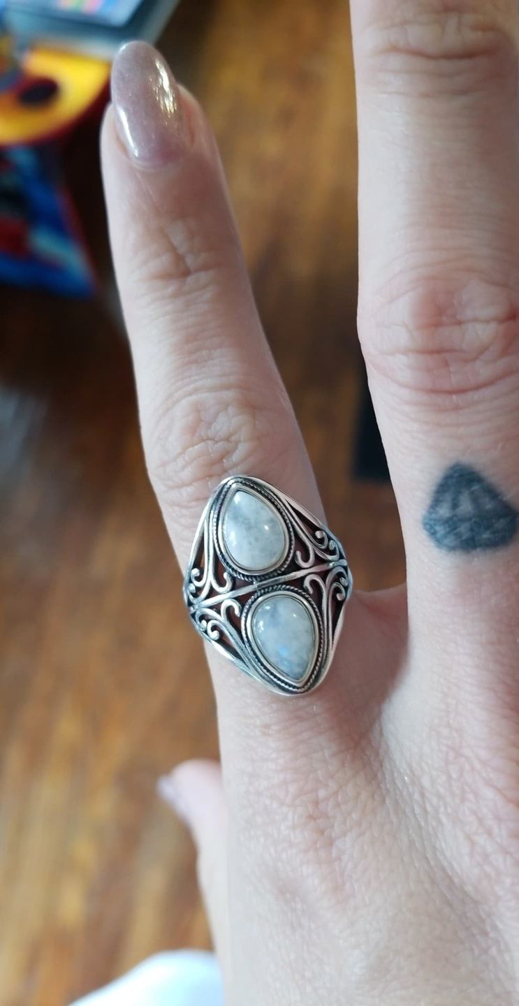 Customer photo review of Natural Rainbow Moonstone Ring