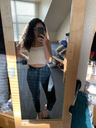 cry baby hugging mom jeans