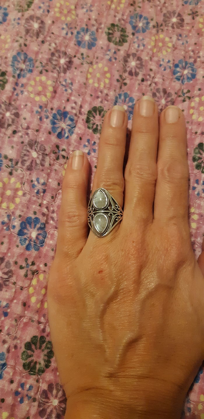 Customer photo review of Natural Rainbow Moonstone Ring