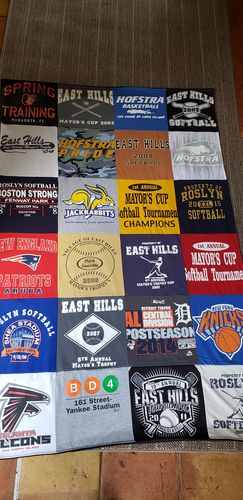 T-shirt quilt featuring boston patriots, new york knicks by Nat from NY