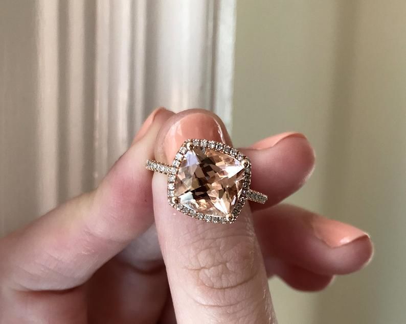Customer photo review of Louily Rose Gold Cushion Cut Synthetic Morganite Halo Engagement Ring