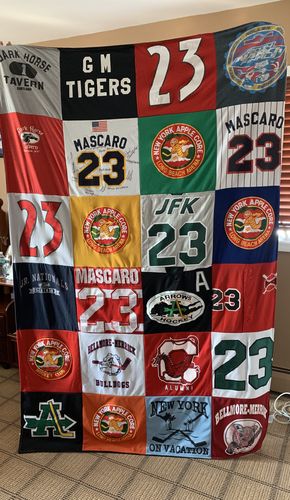 T-shirt quilt featuring belmore-merrick high school bulldogs by Michele from NY