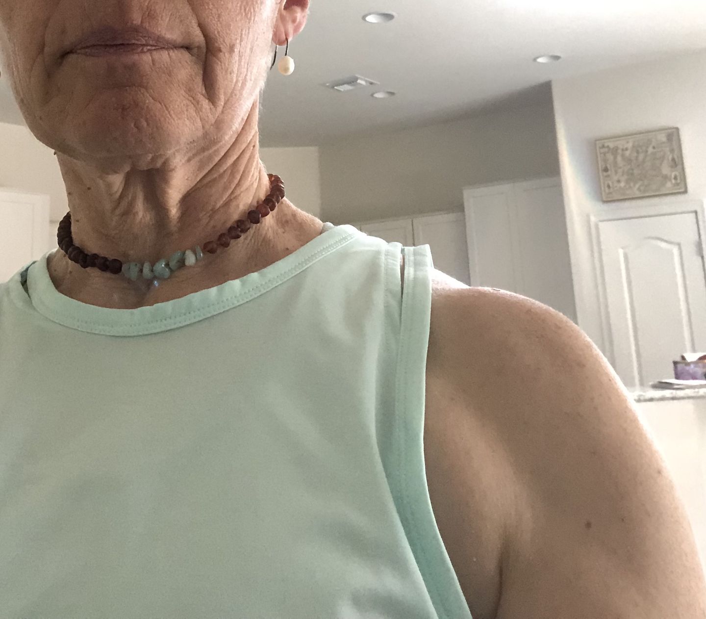 Customer photo review of Raw Cognac Amber + Blue Amazonite || Necklace