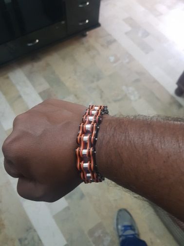Customer photo review of Cycolinks Punk Orange Mens Bike Chain Bracelet