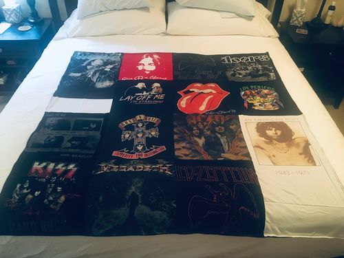 T-shirt quilt with classic rock, music themes by Kimberly from AK