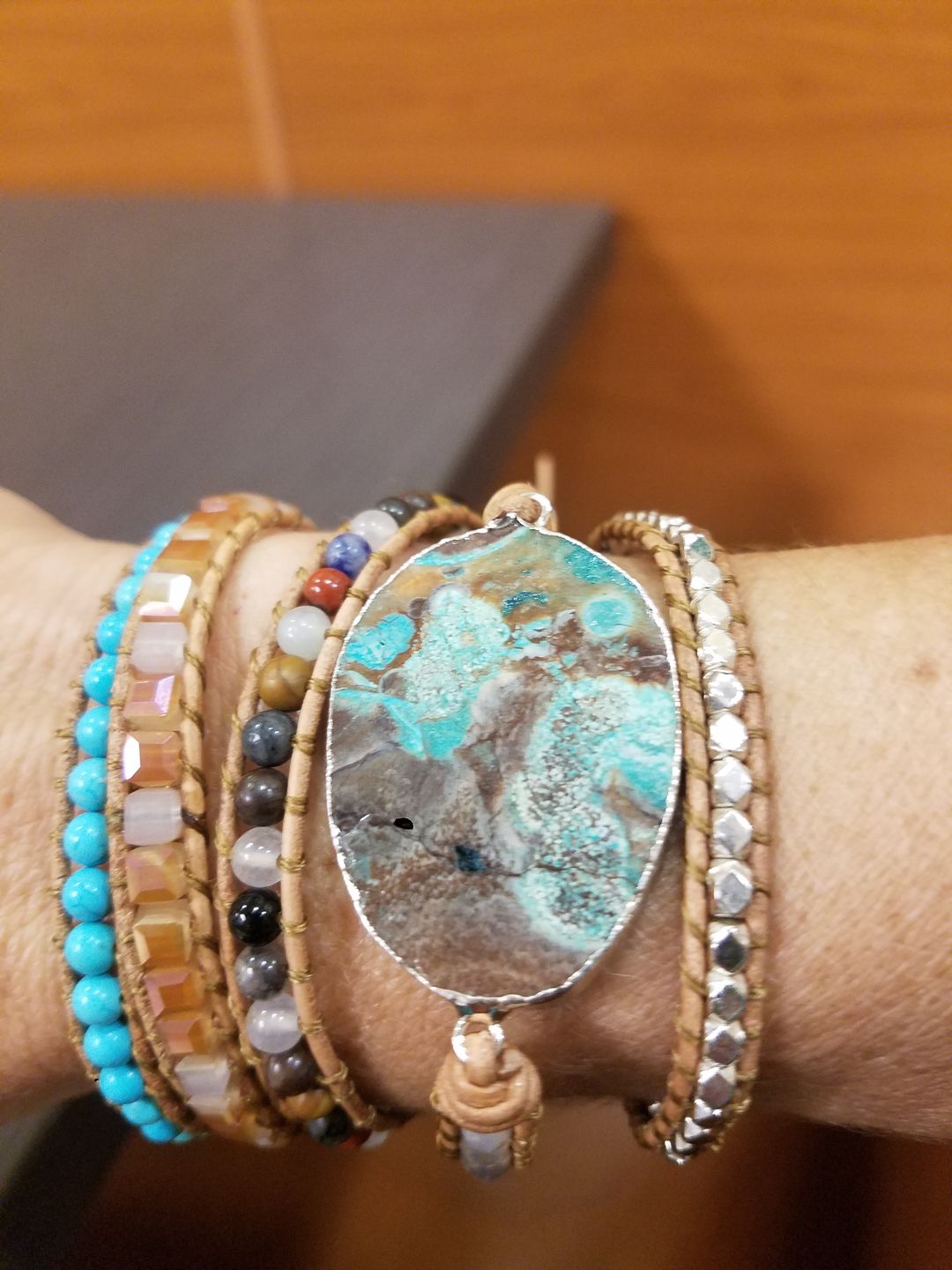 Customer photo review of Handmade Natural Ocean Jasper Leather Wrap Bracelet