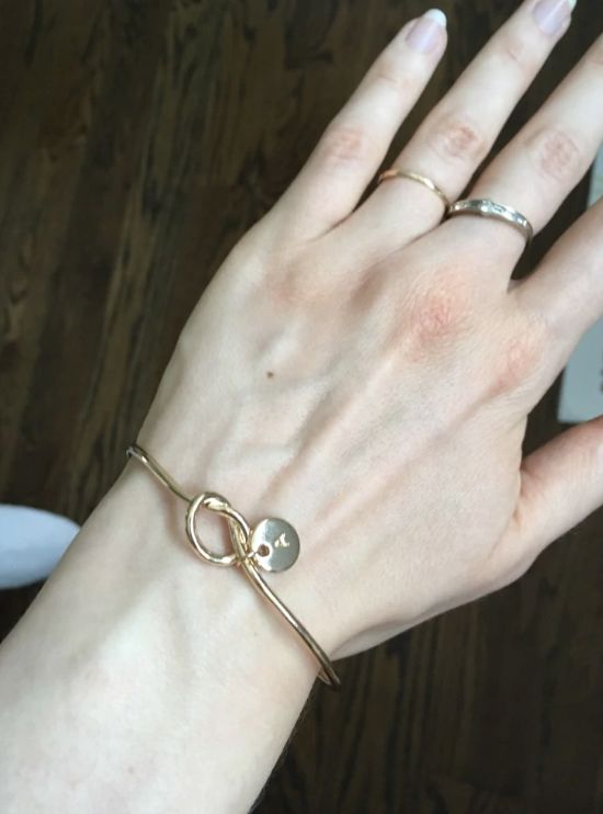 Customer photo review of AC Coin Initial Bangle Bracelet