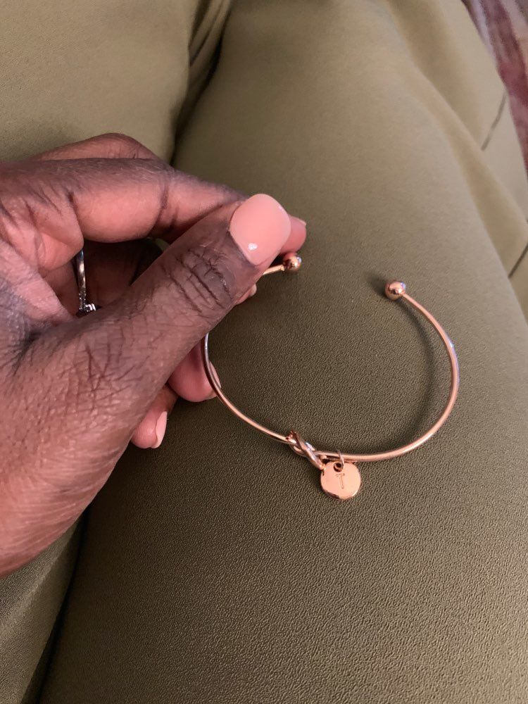 Customer photo review of AC Coin Initial Bangle Bracelet