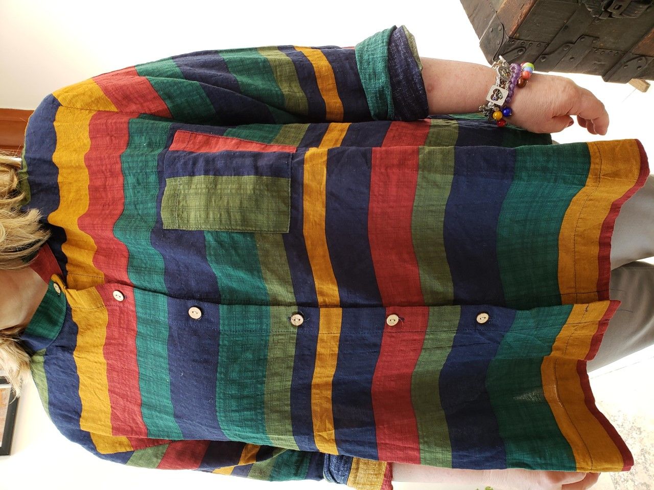 Customer photo review of Plus Size - Vintage Striped Long Sleeve 100%Cotton Shirt