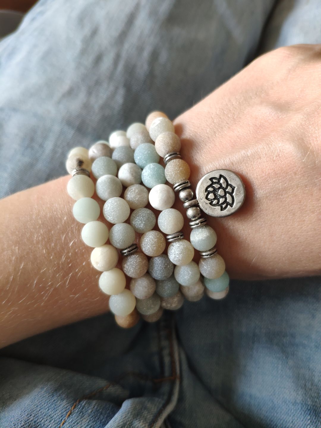 Customer photo review of 108 Natural Matte Amazonite Stone Mala Prayer Beads