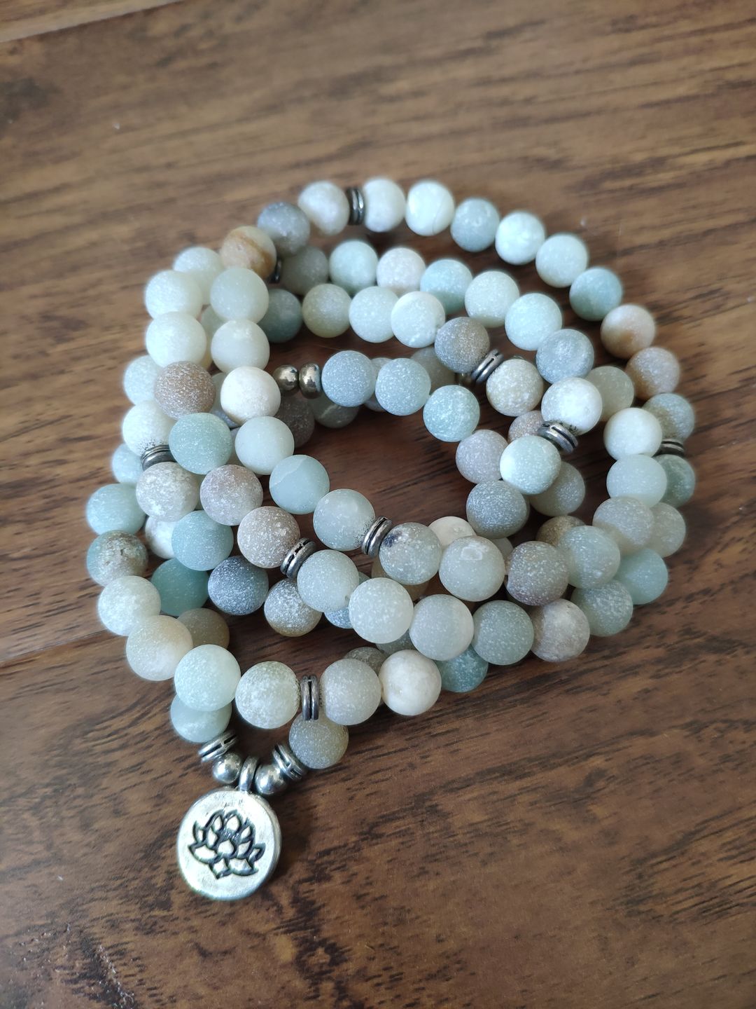 Customer photo review of 108 Natural Matte Amazonite Stone Mala Prayer Beads