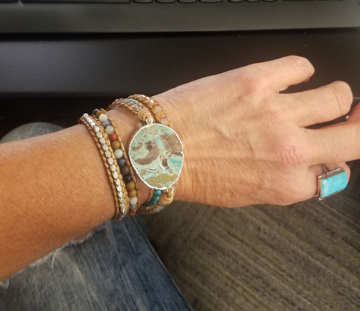 Customer photo review of Handmade Natural Ocean Jasper Leather Wrap Bracelet